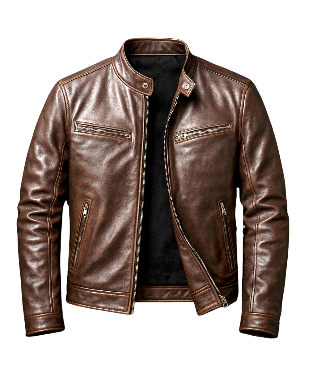 Phillipp | Men's Leather Stand Collar Zip Up Biker Jacket
