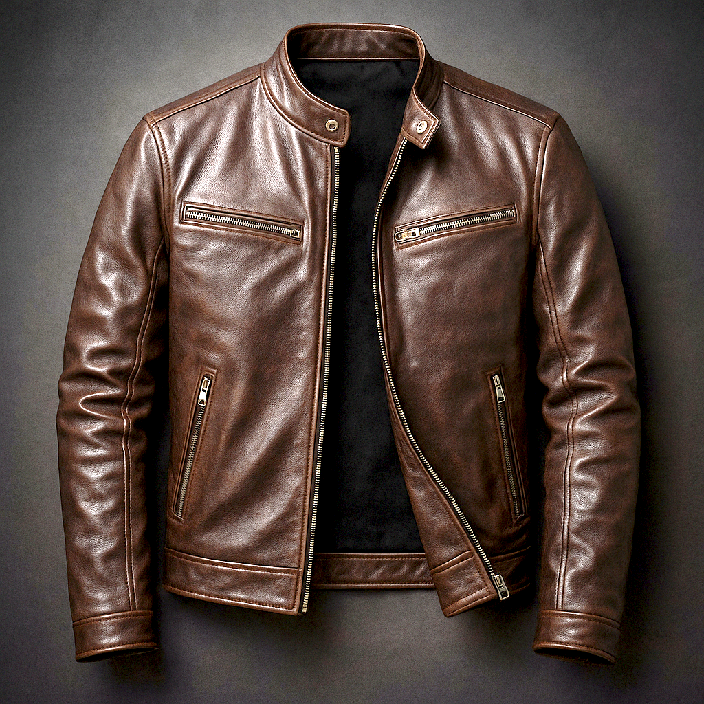 Phillipp | Men's Leather Stand Collar Zip Up Biker Jacket