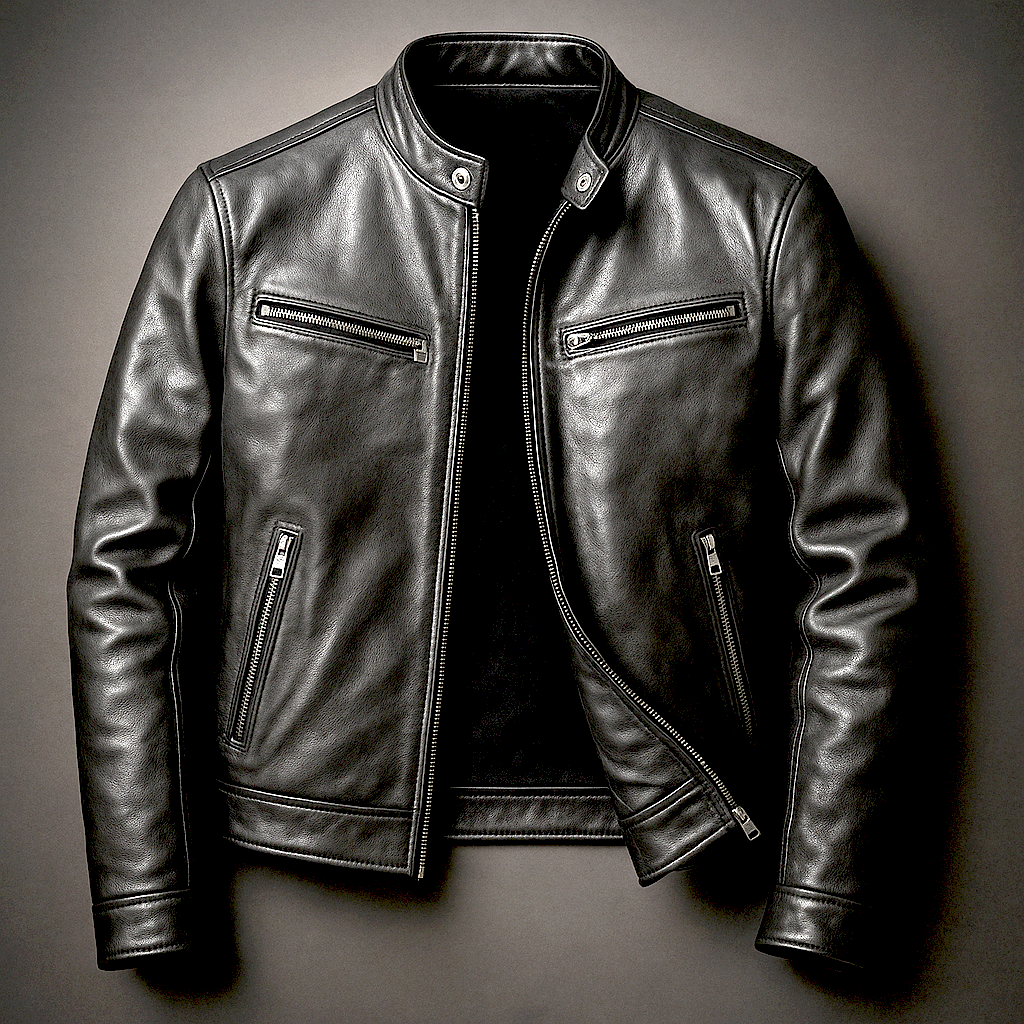 Phillipp | Men's Leather Stand Collar Zip Up Biker Jacket