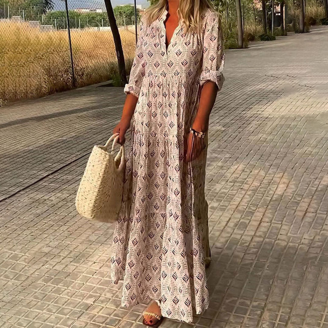 Sabrina | Boho V Neck Tiered Long Sleeve Maxi Dress