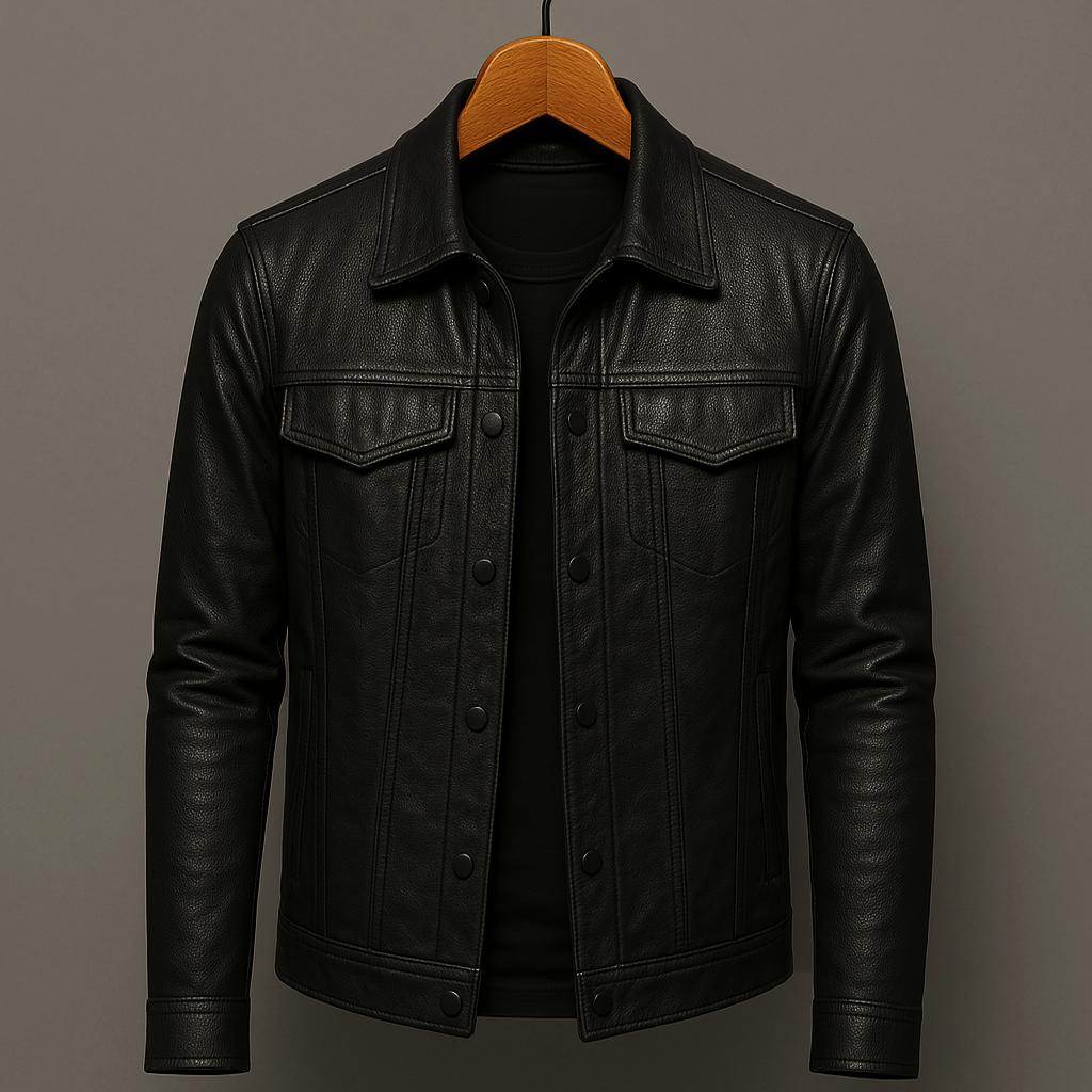 Ryder | Men's Leather Button Up Collared Trucker Jacket