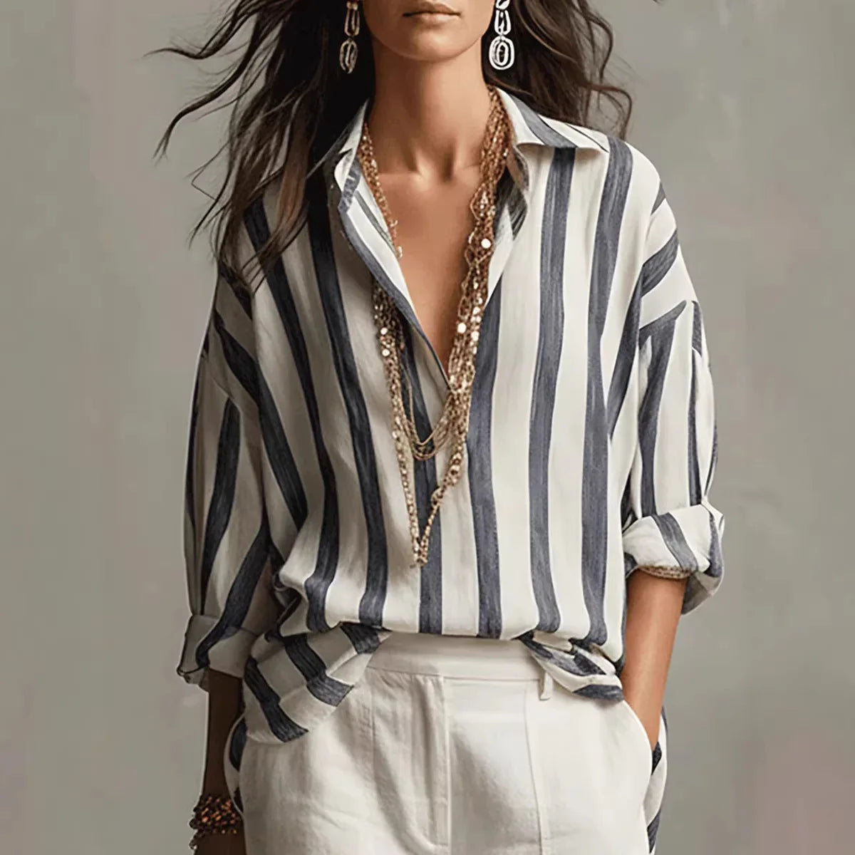 Monroe | Oversized Striped Long Sleeve Blouse