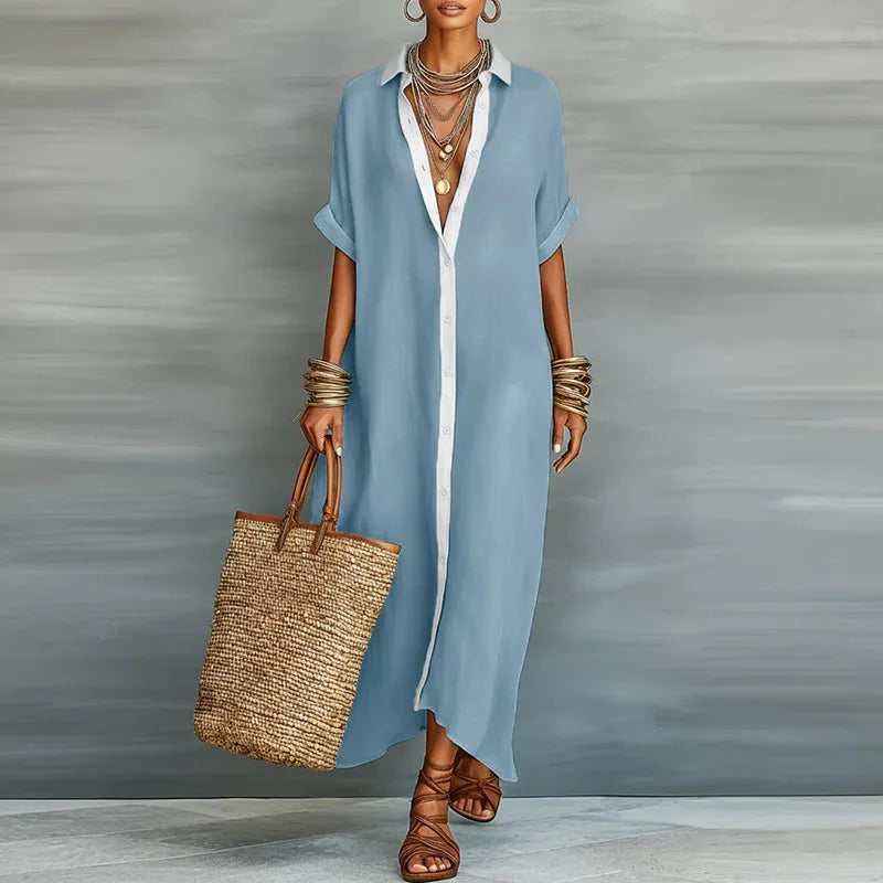 Solene | Relaxed Button-Down Linen Shirt Maxi Dress