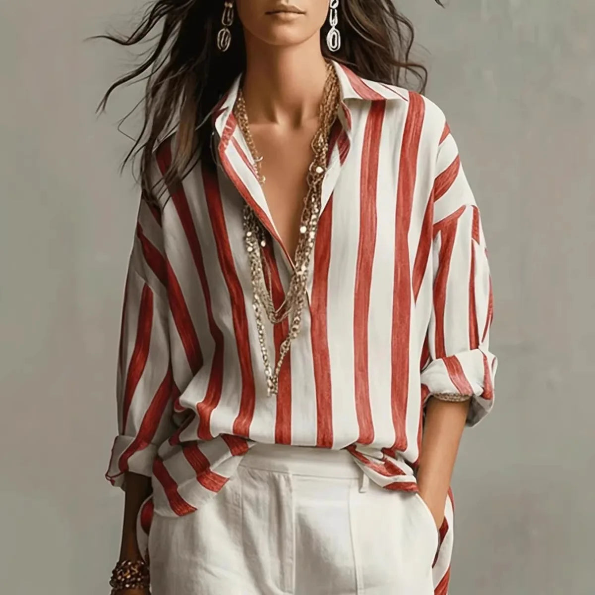 Monroe | Oversized Striped Long Sleeve Blouse