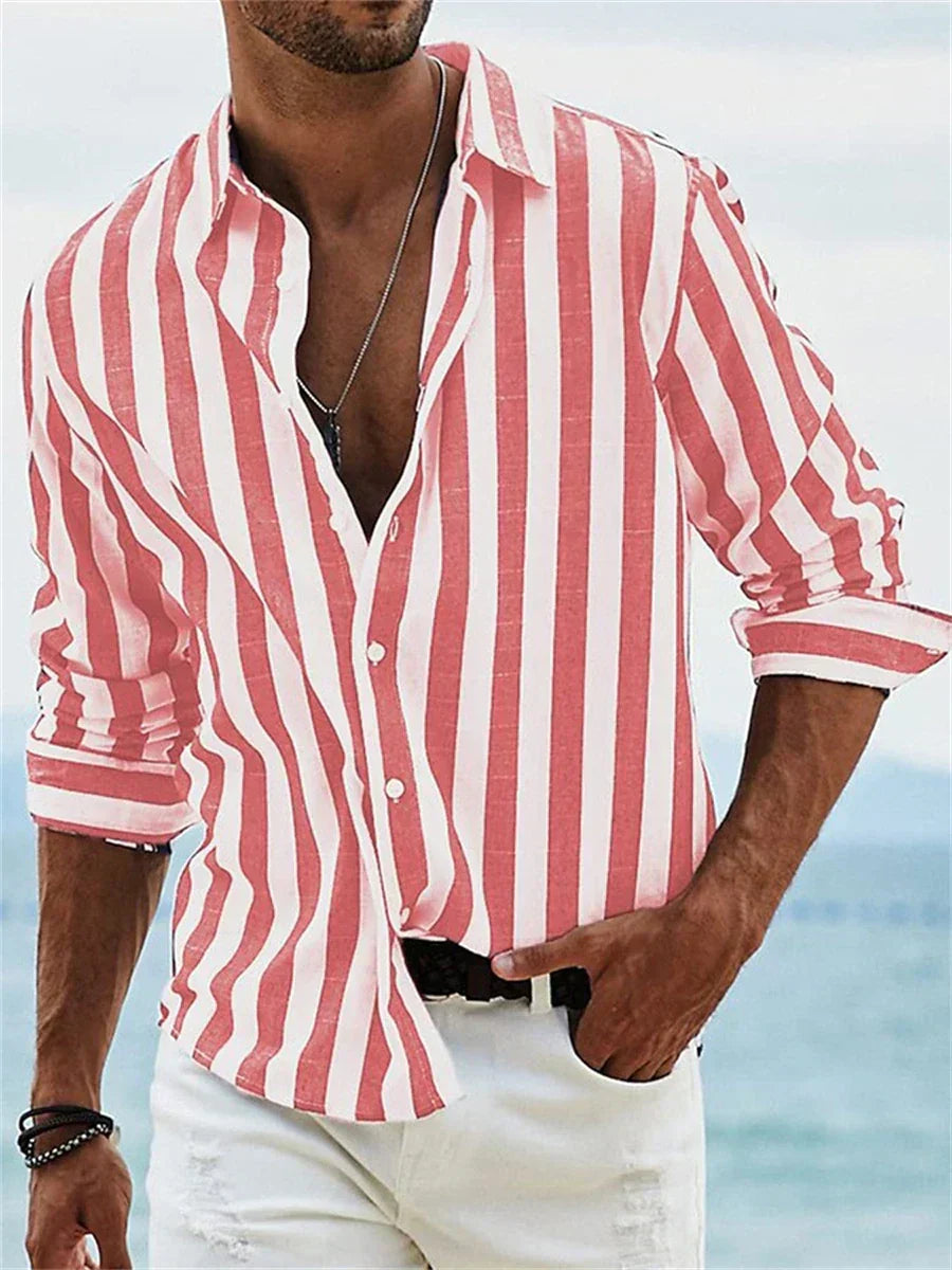 Joel | Men's Striped Linen Long Sleeve Button Up Shirt