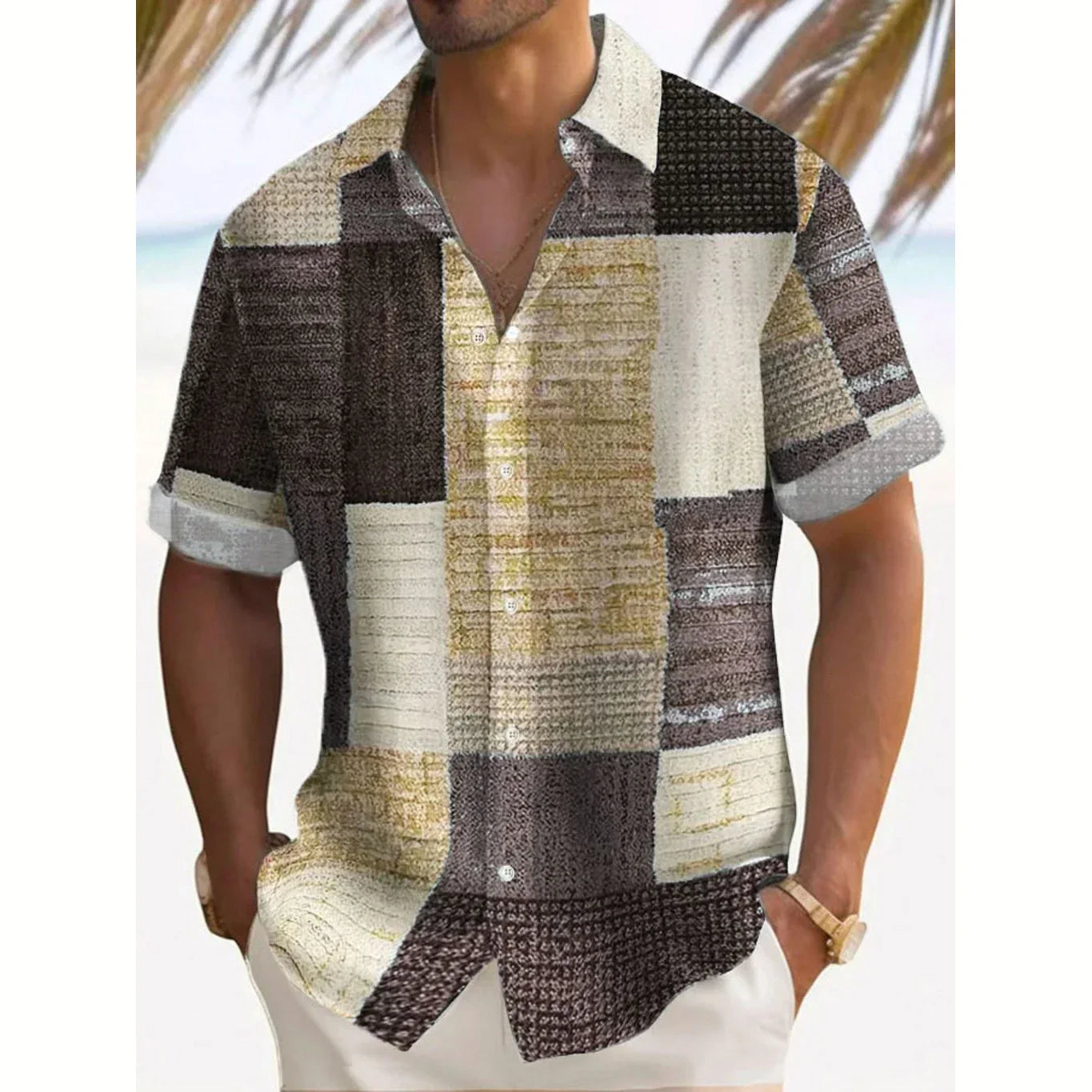 Joshua | Men's Color Block Patchwork Short Sleeve Button Up Shirt