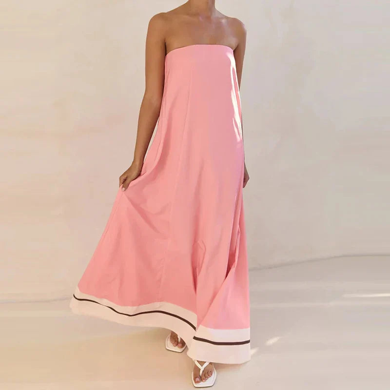 Liorah | Abstract Print Strapless Flowy Maxi Dress