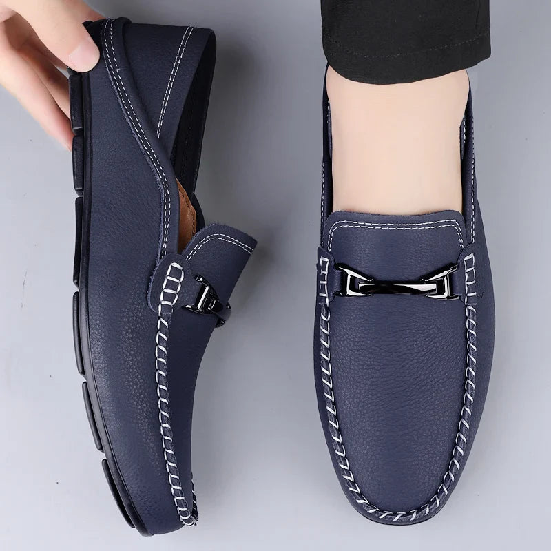 Marco | Men's Leather Metal Buckle Slip On Loafers