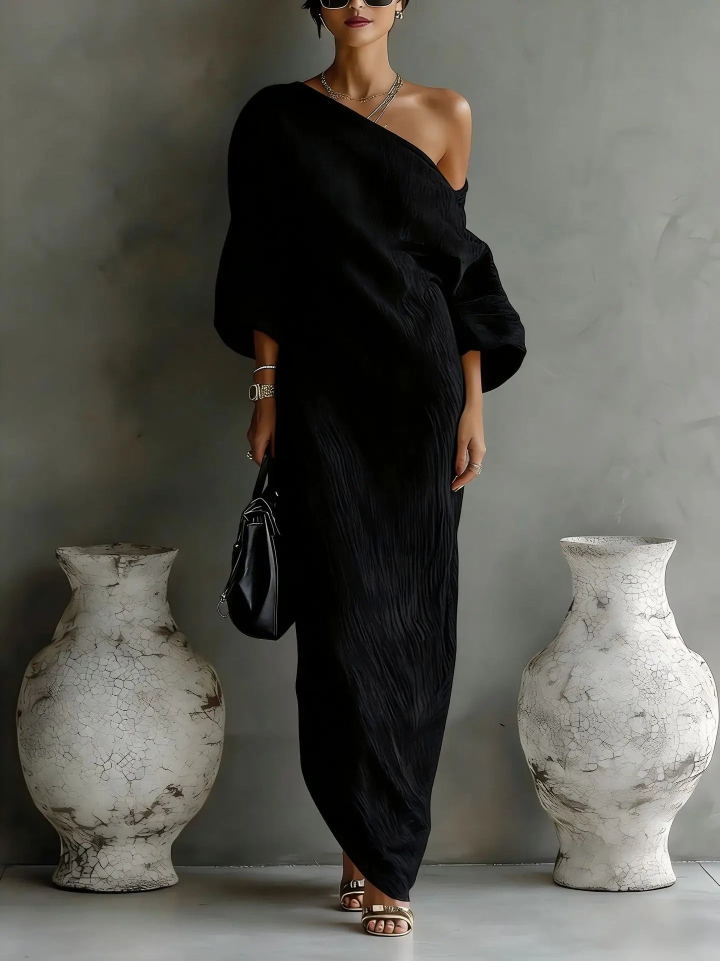 Daisy | Elegant One Shoulder Draped Linen Maxi Dress