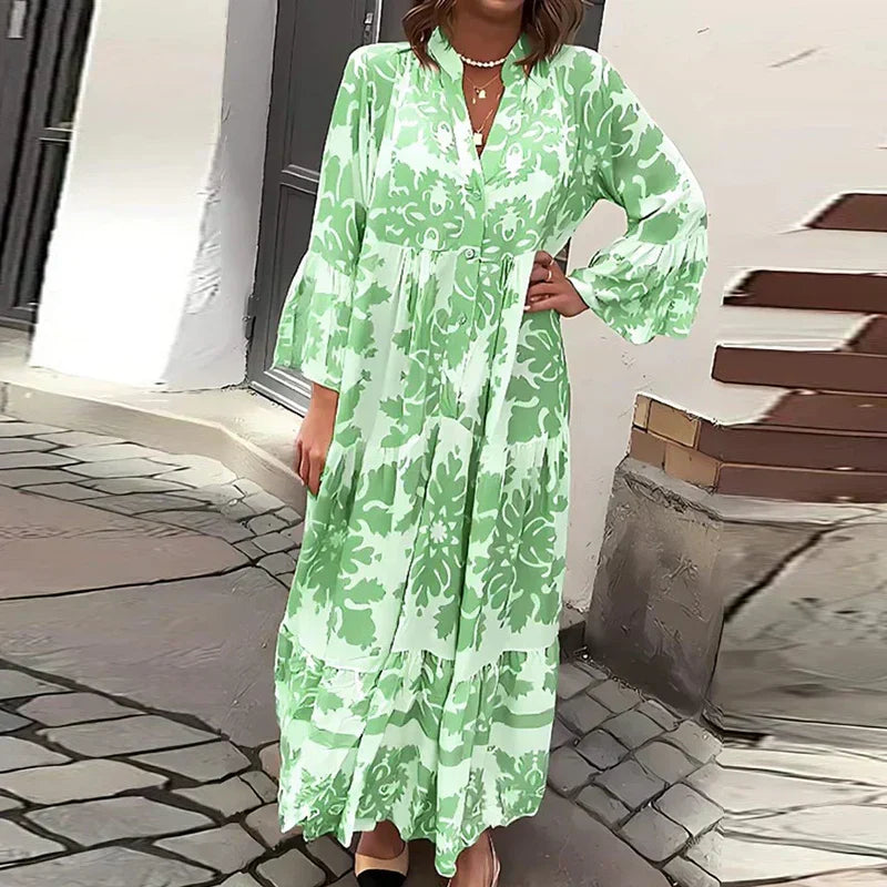 Avira | Boho Floral Print Button-Down Tiered Maxi Dress