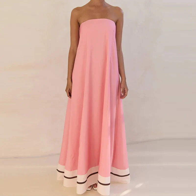 Liorah | Abstract Print Strapless Flowy Maxi Dress