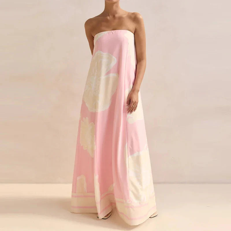 Liorah | Abstract Print Strapless Flowy Maxi Dress