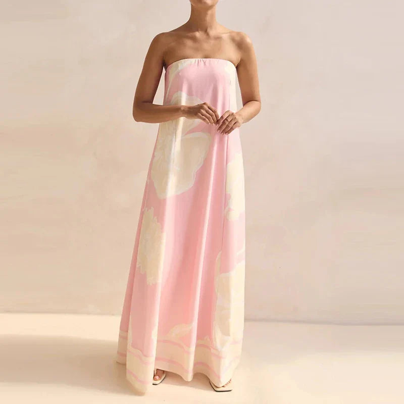 Liorah | Abstract Print Strapless Flowy Maxi Dress