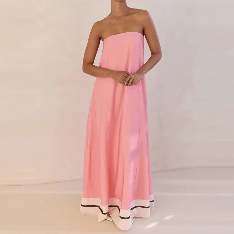 Liorah | Abstract Print Strapless Flowy Maxi Dress