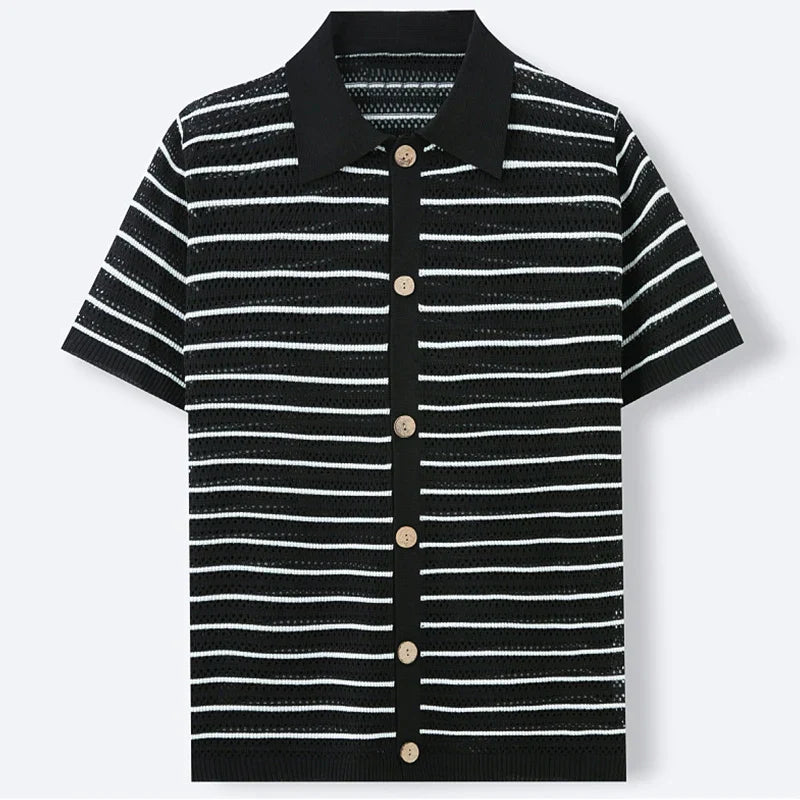 Rafael | Men's Striped Knit Button Up Short Sleeve Polo