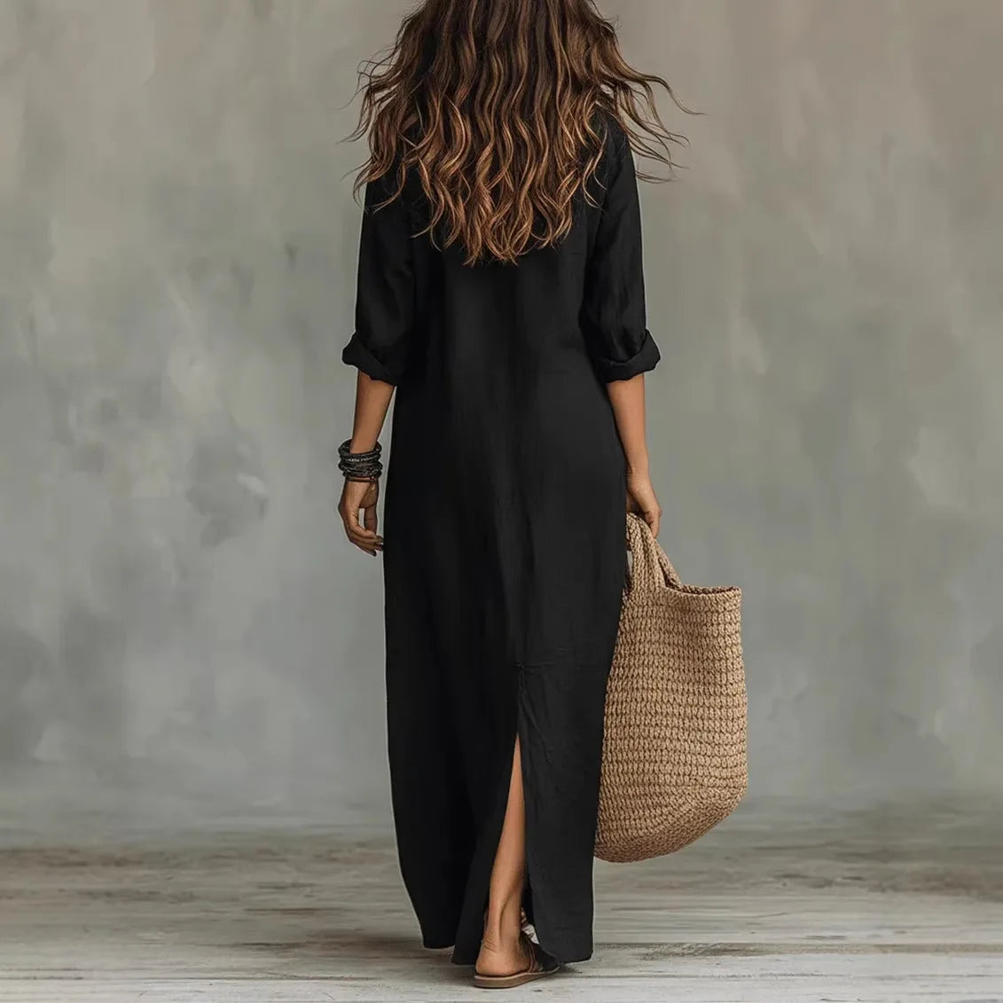 Agnes | Relaxed Linen Button Down Shirt Maxi Dress
