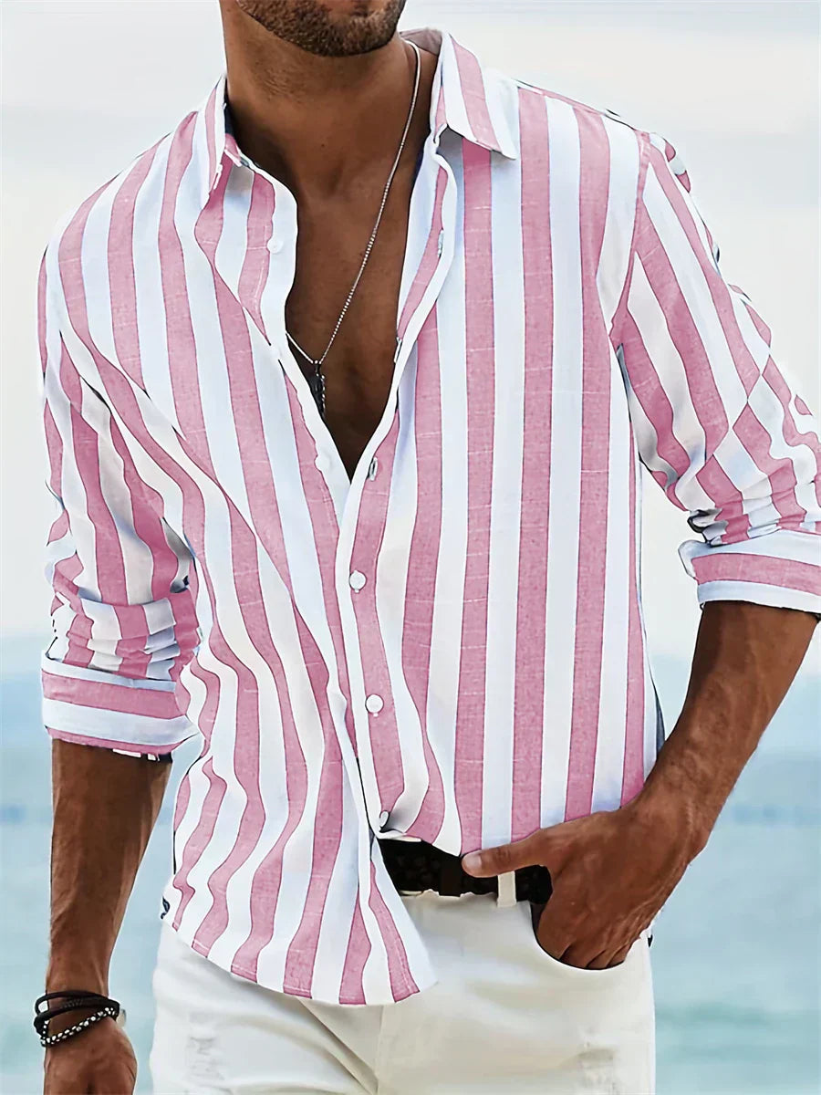 Joel | Men's Striped Linen Long Sleeve Button Up Shirt