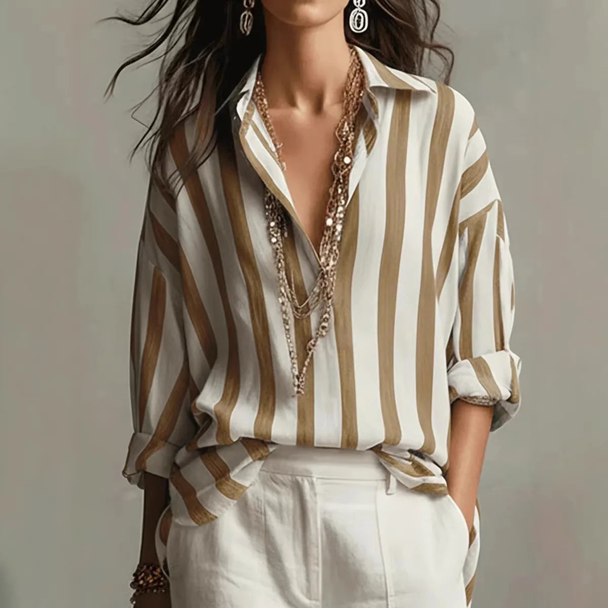 Monroe | Oversized Striped Long Sleeve Blouse