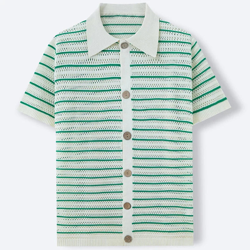 Rafael | Men's Striped Knit Button Up Short Sleeve Polo