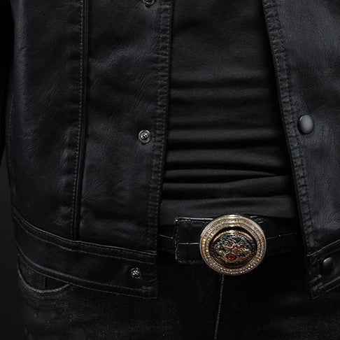 Ryder | Men's Leather Button Up Collared Trucker Jacket