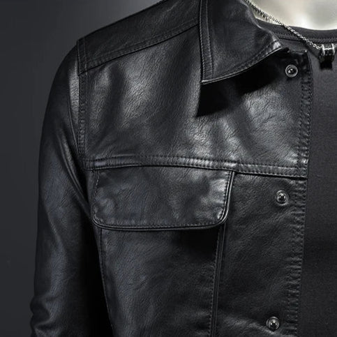 Ryder | Men's Leather Button Up Collared Trucker Jacket