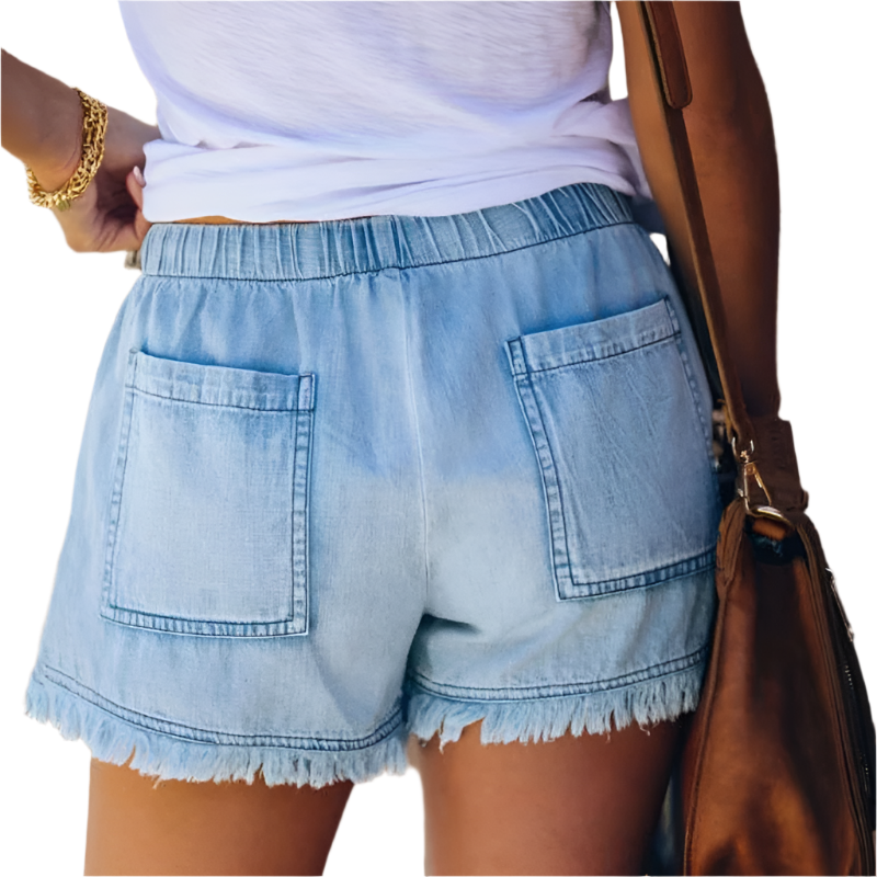 Sarielle | Women's Drawstring Frayed Hem Denim Shorts