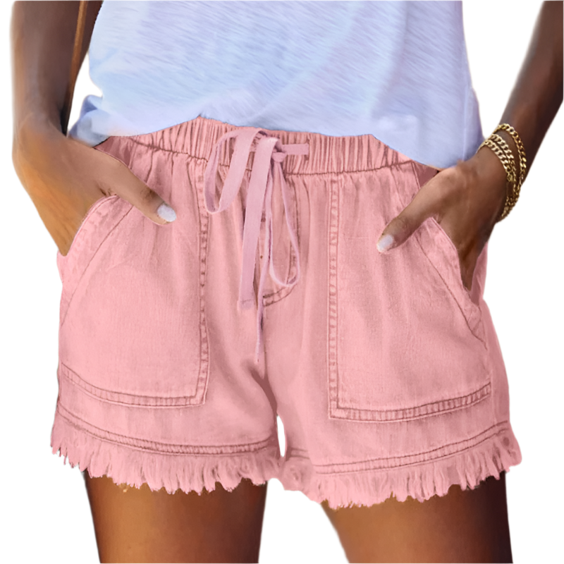 Sarielle | Women's Drawstring Frayed Hem Denim Shorts