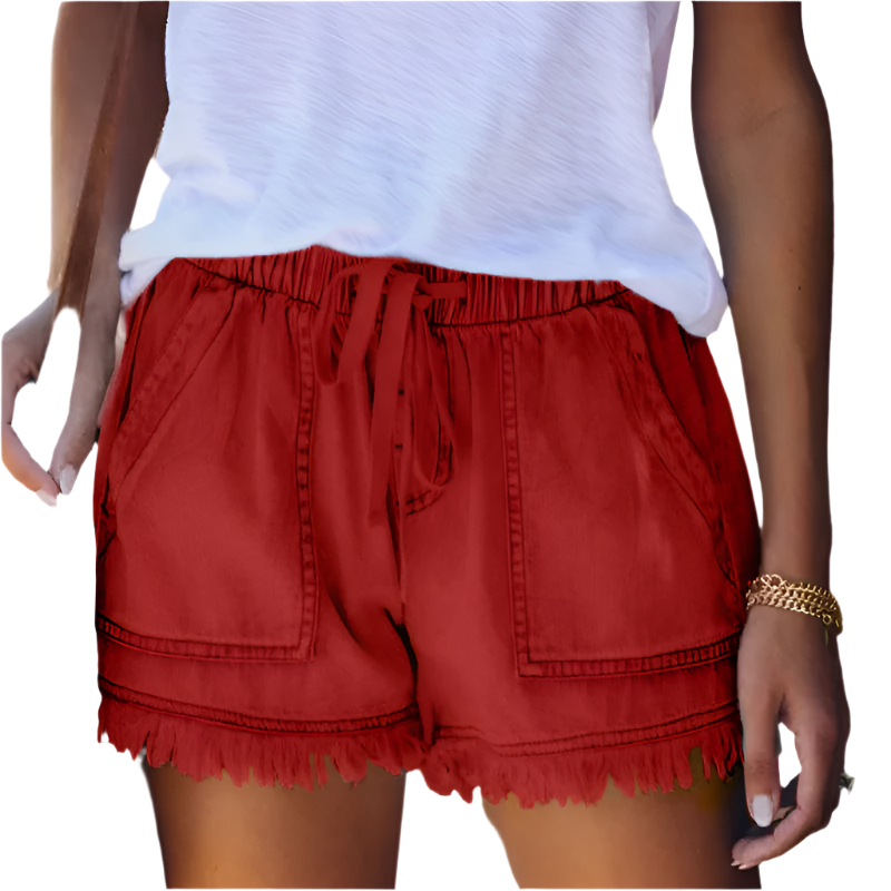 Sarielle | Women's Drawstring Frayed Hem Denim Shorts
