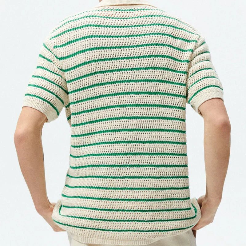 Rafael | Men's Striped Knit Button Up Short Sleeve Polo