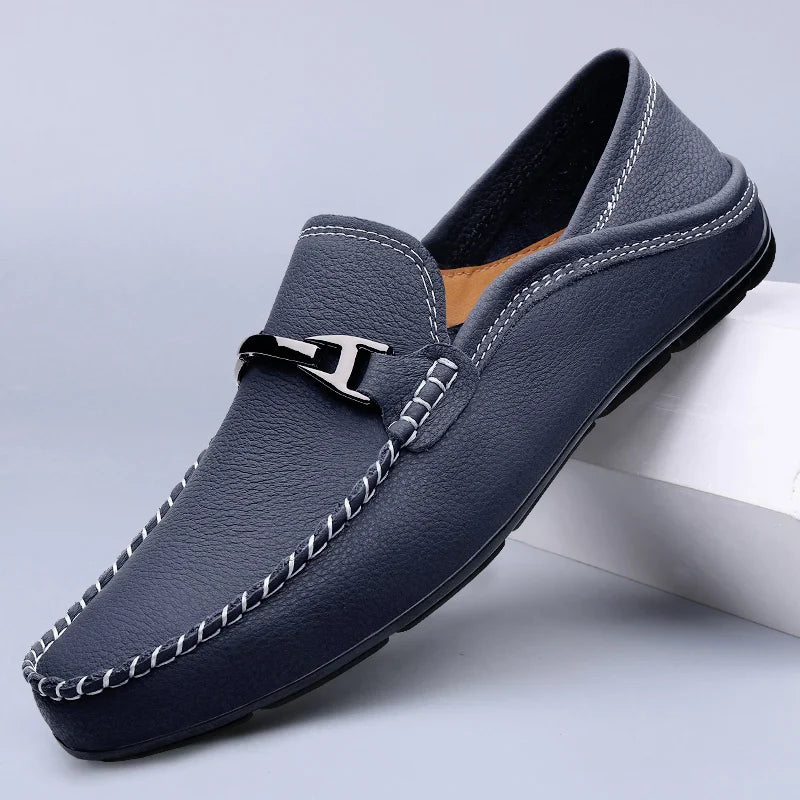 Marco | Men's Leather Metal Buckle Slip On Loafers