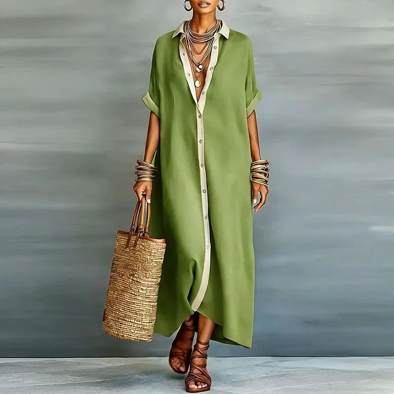 Solene | Relaxed Button-Down Linen Shirt Maxi Dress