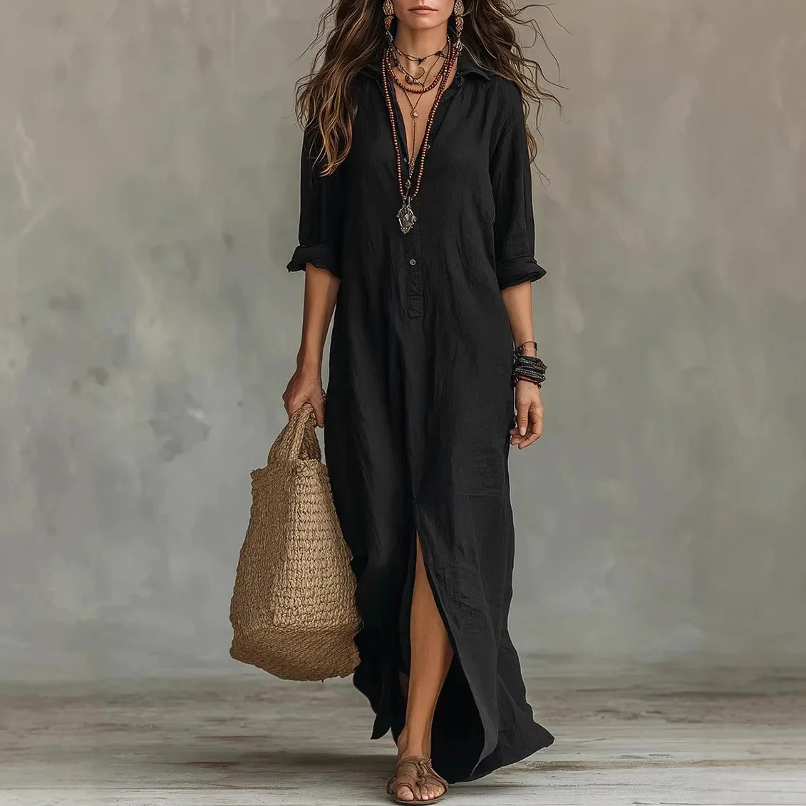 Agnes | Relaxed Linen Button Down Shirt Maxi Dress