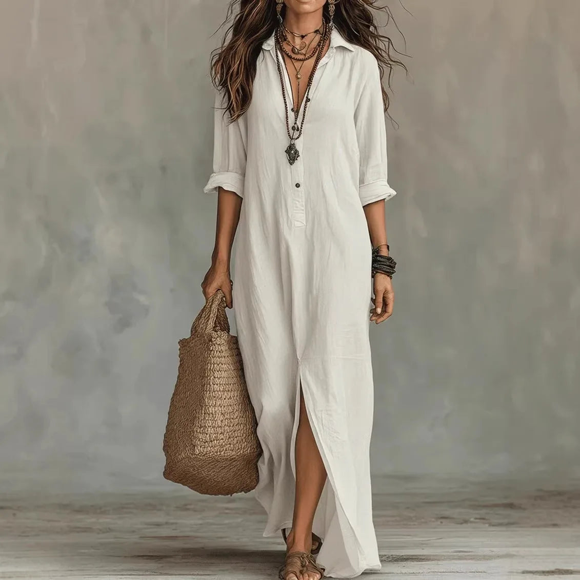 Agnes | Relaxed Linen Button Down Shirt Maxi Dress