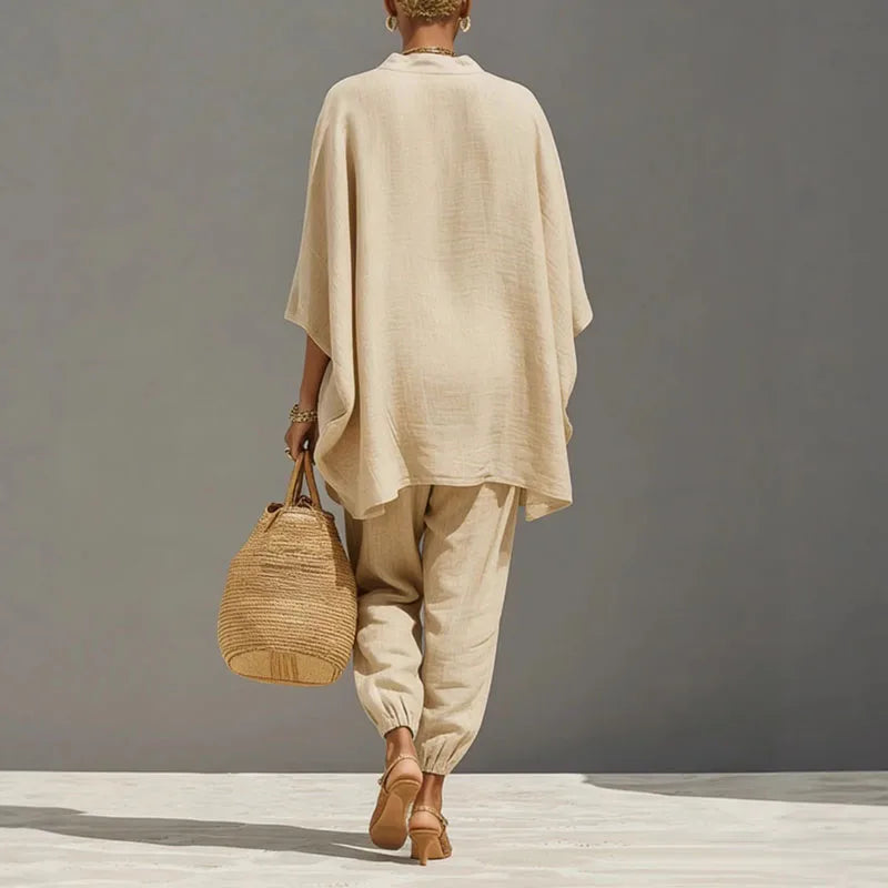 Cordella | Relaxed Linen V Neck Batwing Sleeve Two-Piece Set