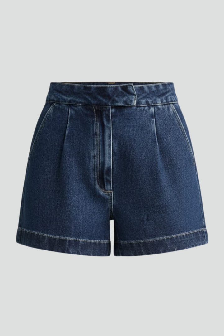 Sophie | Women's High-Waist Pleated Denim Shorts