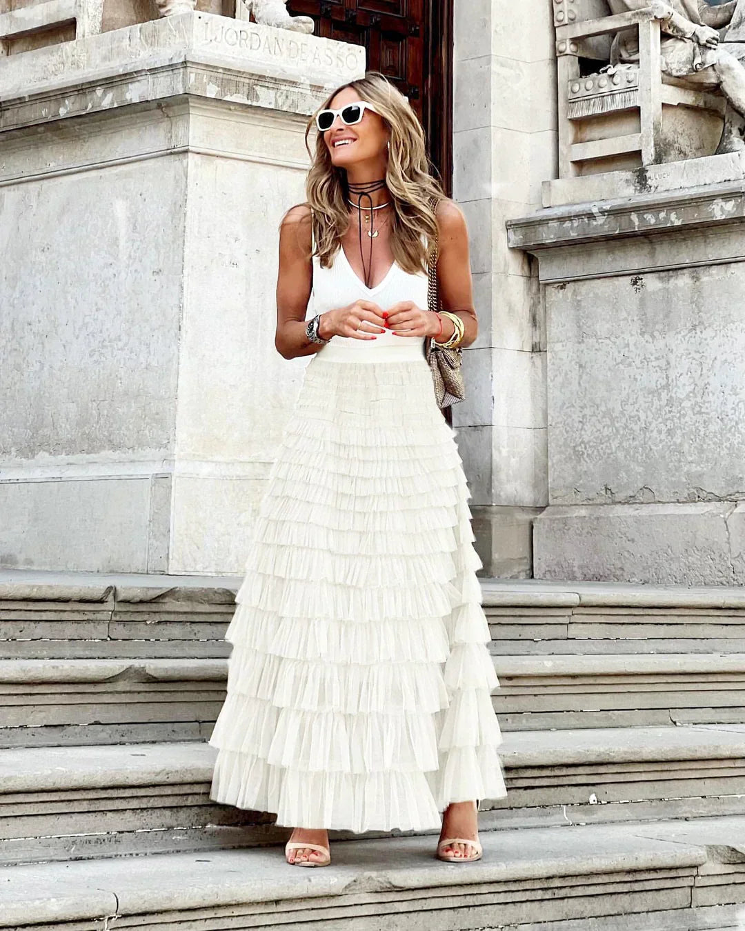 Serelise | Ruffle Tiered Tulle Maxi Skirt