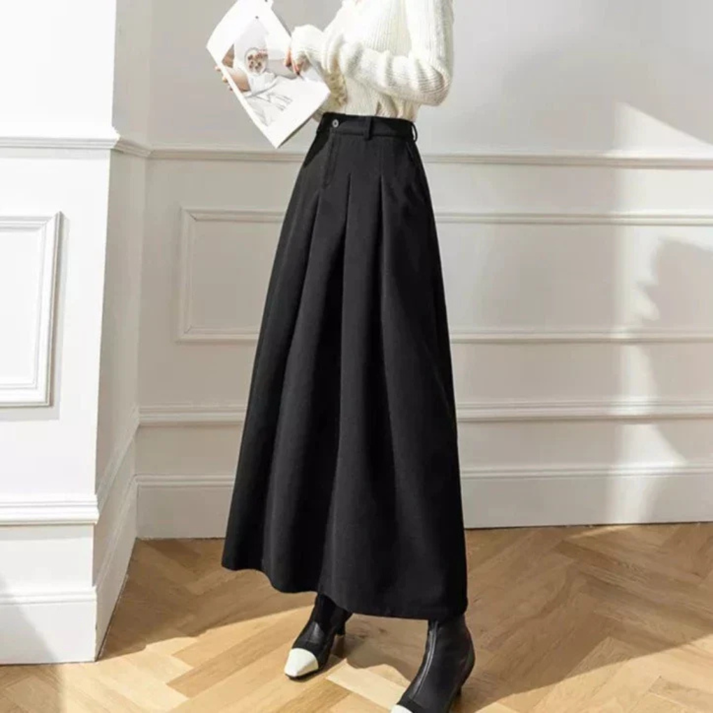 Vespera | High-Waist Pleated A-Line Maxi Skirt
