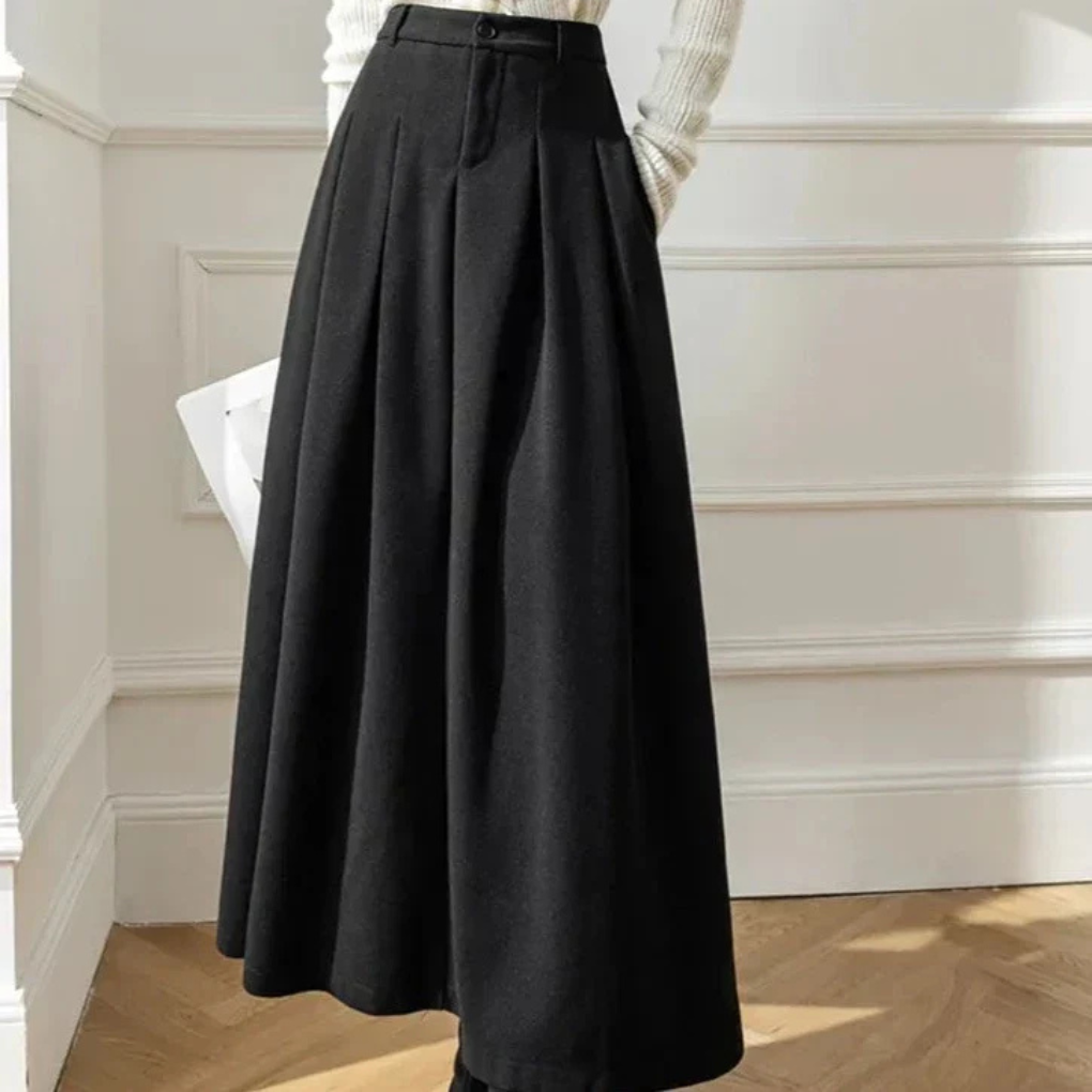 Vespera | High-Waist Pleated A-Line Maxi Skirt