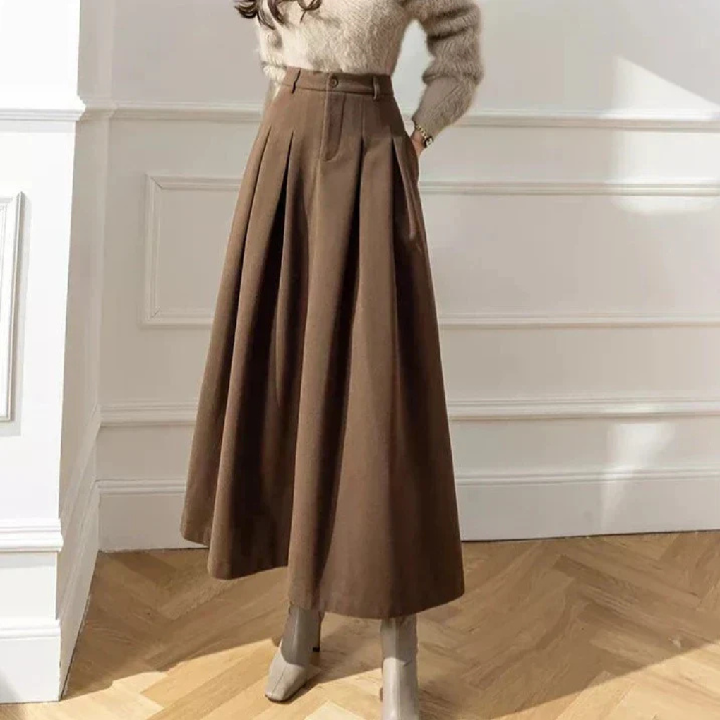 Vespera | High-Waist Pleated A-Line Maxi Skirt