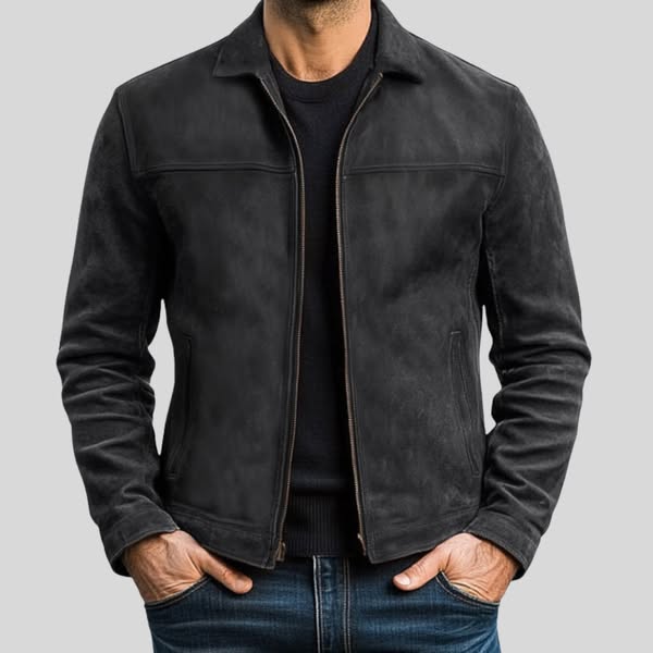 Logan | Men's Suede Zip Up Collared Trucker Jacket