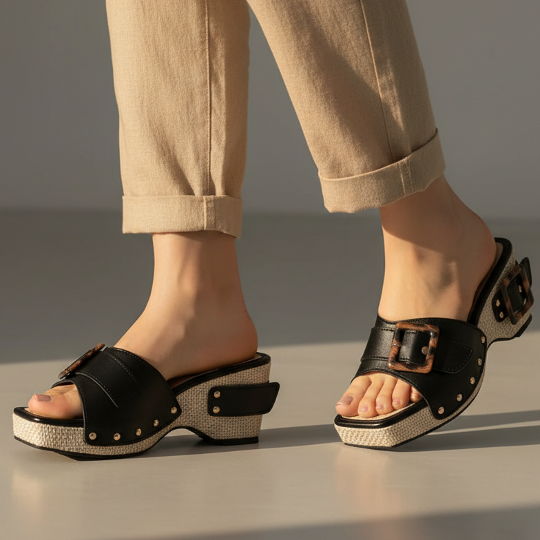 Calindra | Women's Buckle Strap Platform Slide Sandals