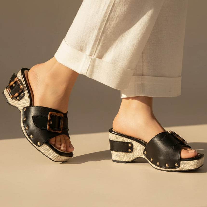 Calindra | Women's Buckle Strap Platform Slide Sandals