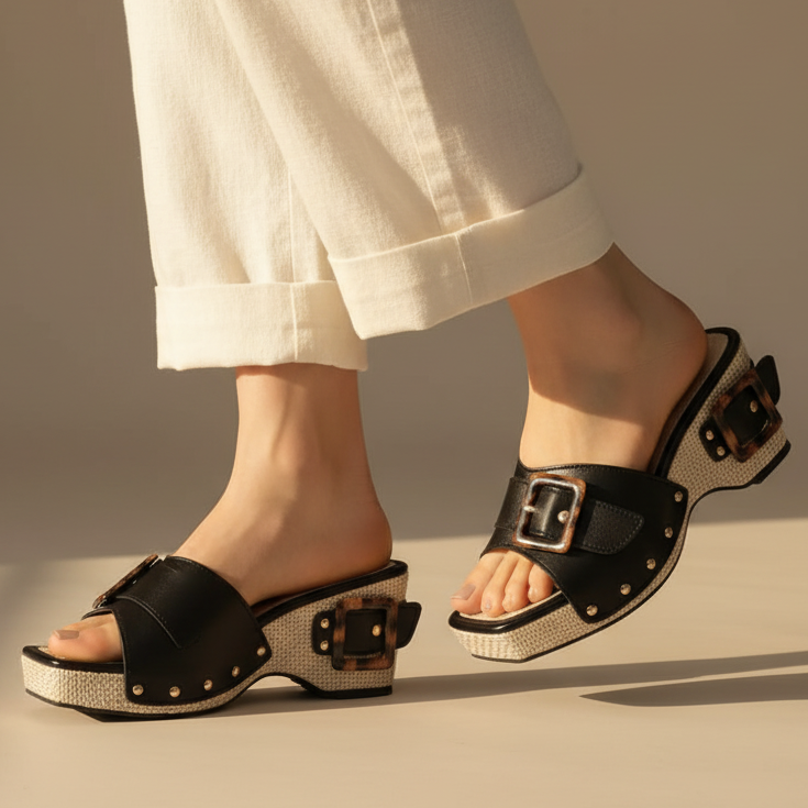 Calindra | Women's Buckle Strap Platform Slide Sandals