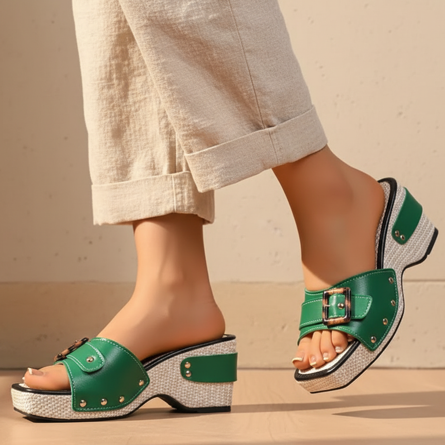 Calindra | Women's Buckle Strap Platform Slide Sandals