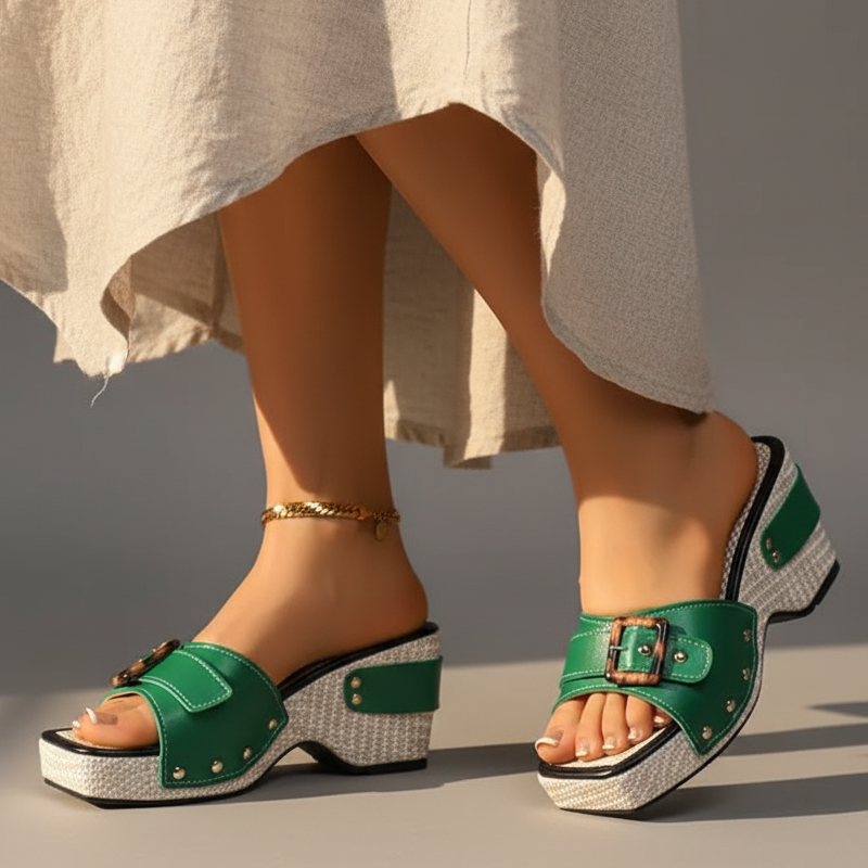 Calindra | Women's Buckle Strap Platform Slide Sandals