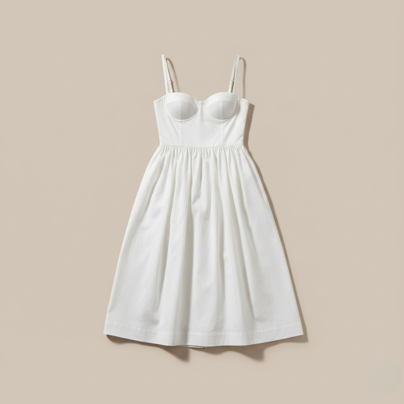 Alina | Cupped Spaghetti Strap Pleated Midi Dress