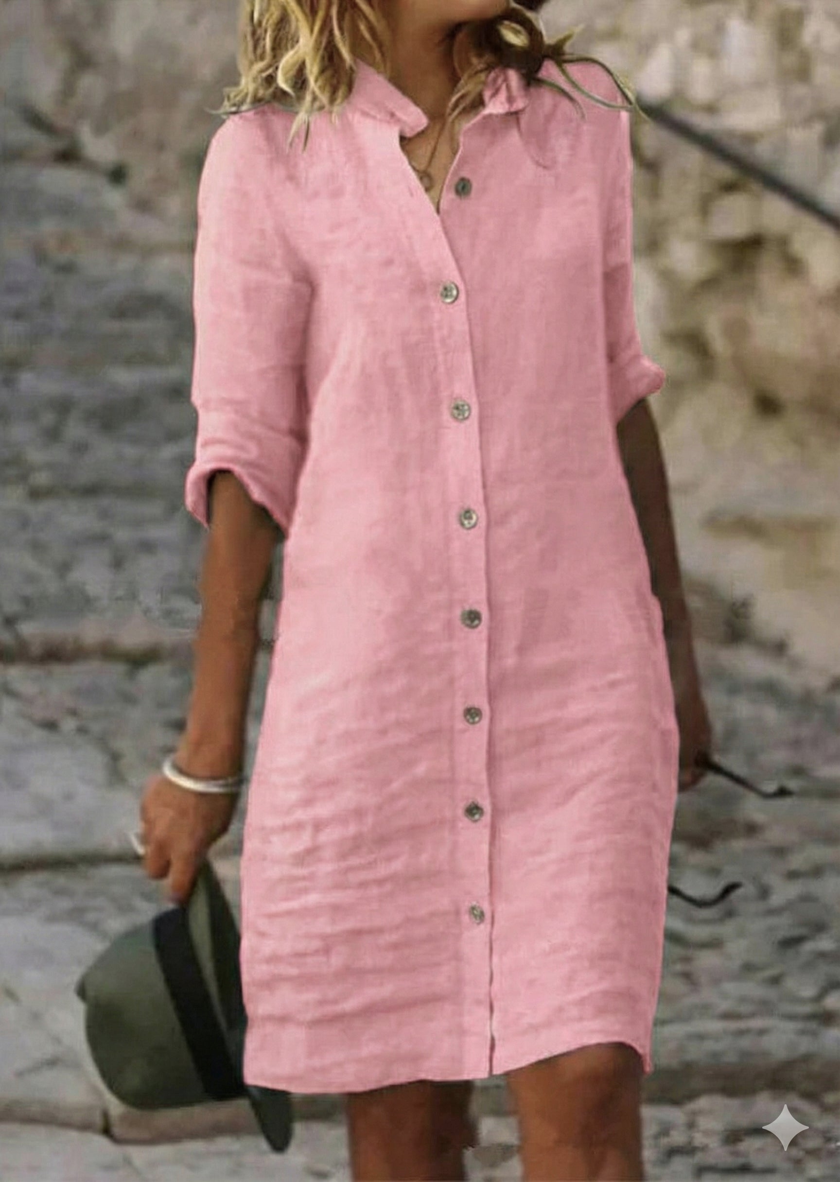 Grace | Women's Button Front Mini Sun Dress with Roll Sleeves