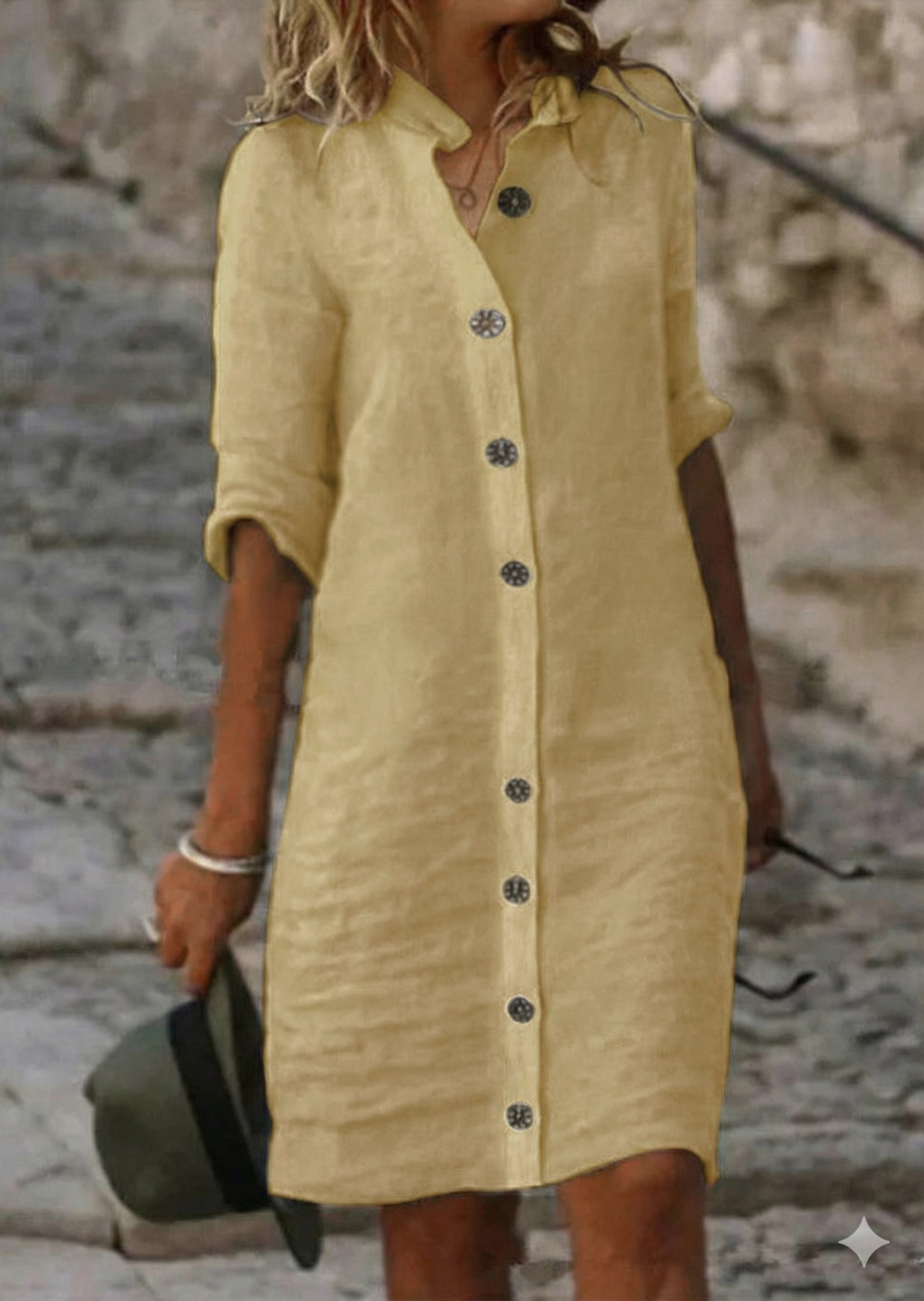 Grace | Women's Button Front Mini Sun Dress with Roll Sleeves