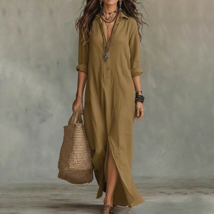 Agnes | Relaxed Linen Button Down Shirt Maxi Dress