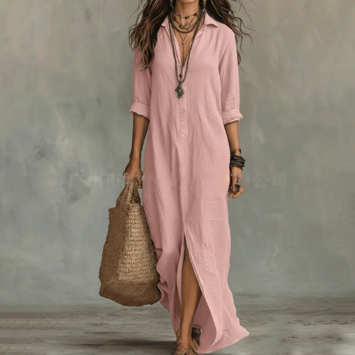 Agnes | Relaxed Linen Button Down Shirt Maxi Dress